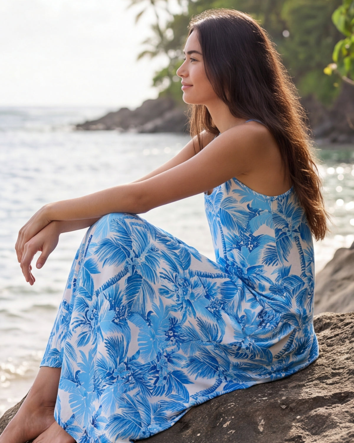 Maxi Slip Dress - Blue Palms