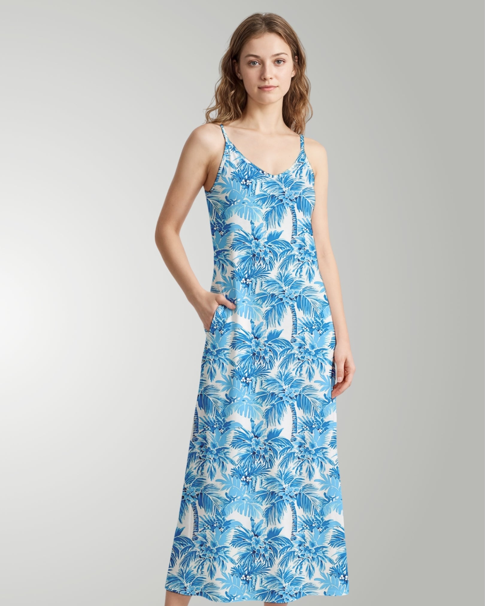 Maxi Slip Dress - Blue Palms
