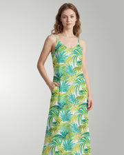 Maxi Slip Dress - Green Palms