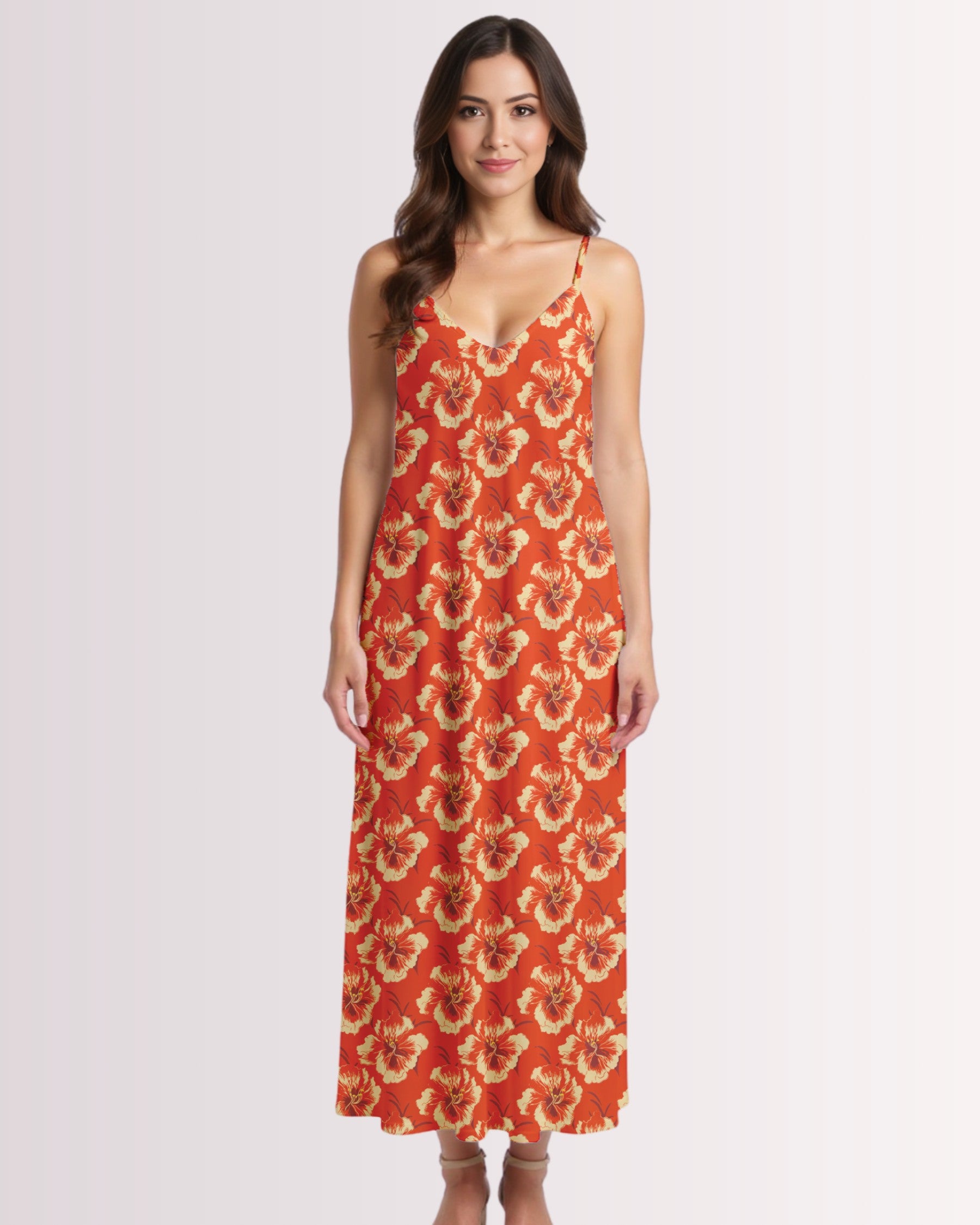 Maxi Slip Dress - Red Hawaiian I
