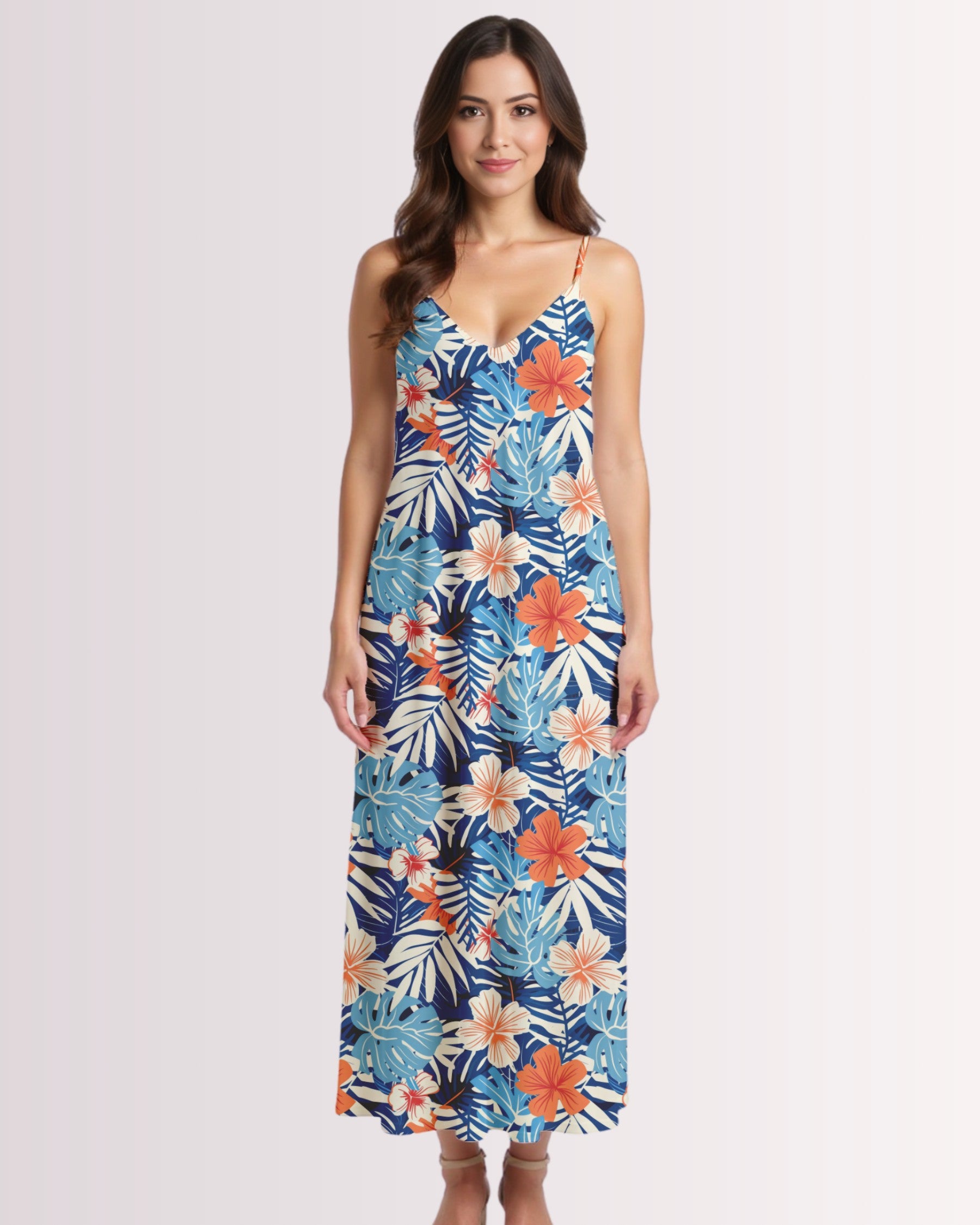 Maxi Slip Dress - Blue Tropoical II