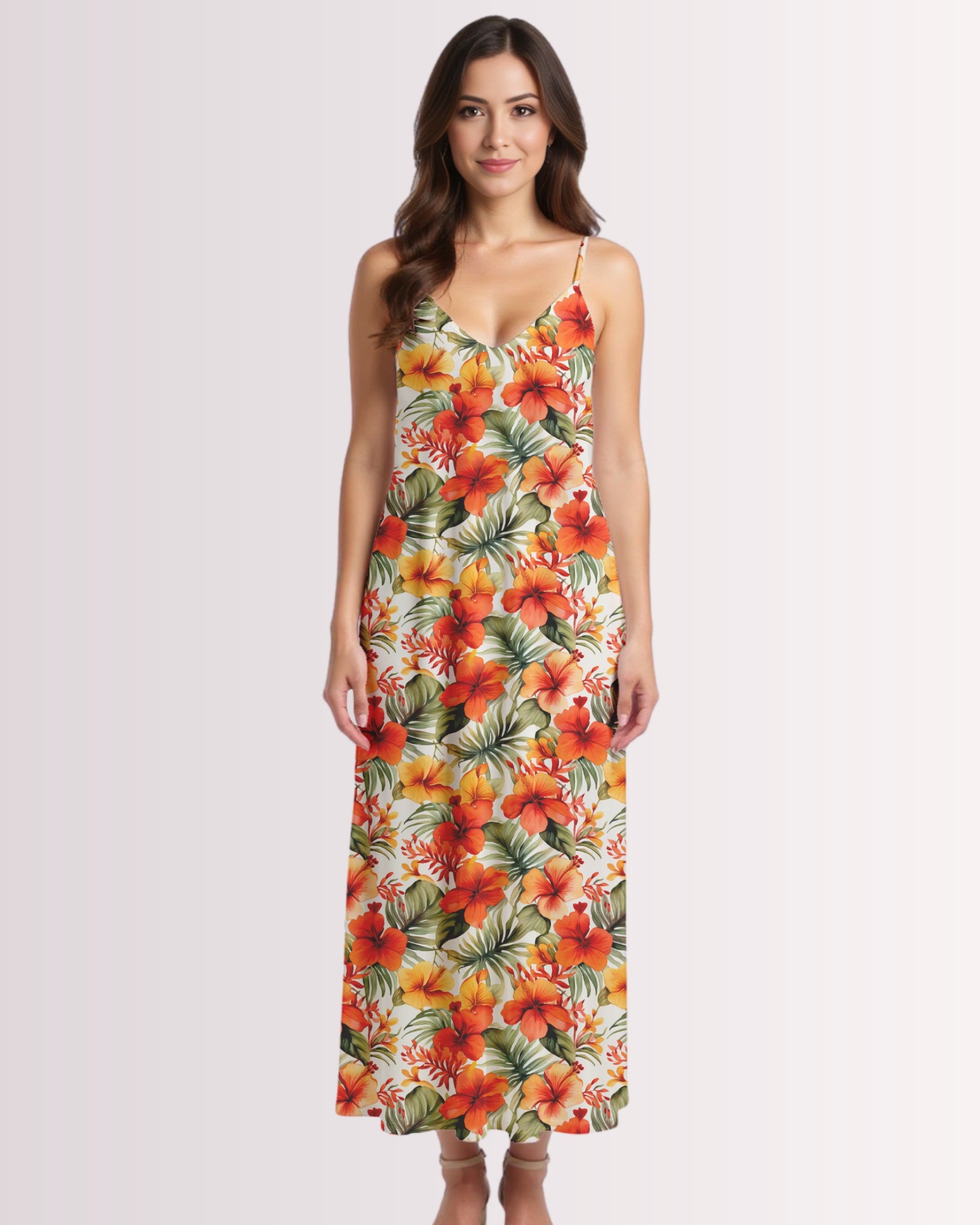 Maxi Slip Dress - Orange Hawaiian III