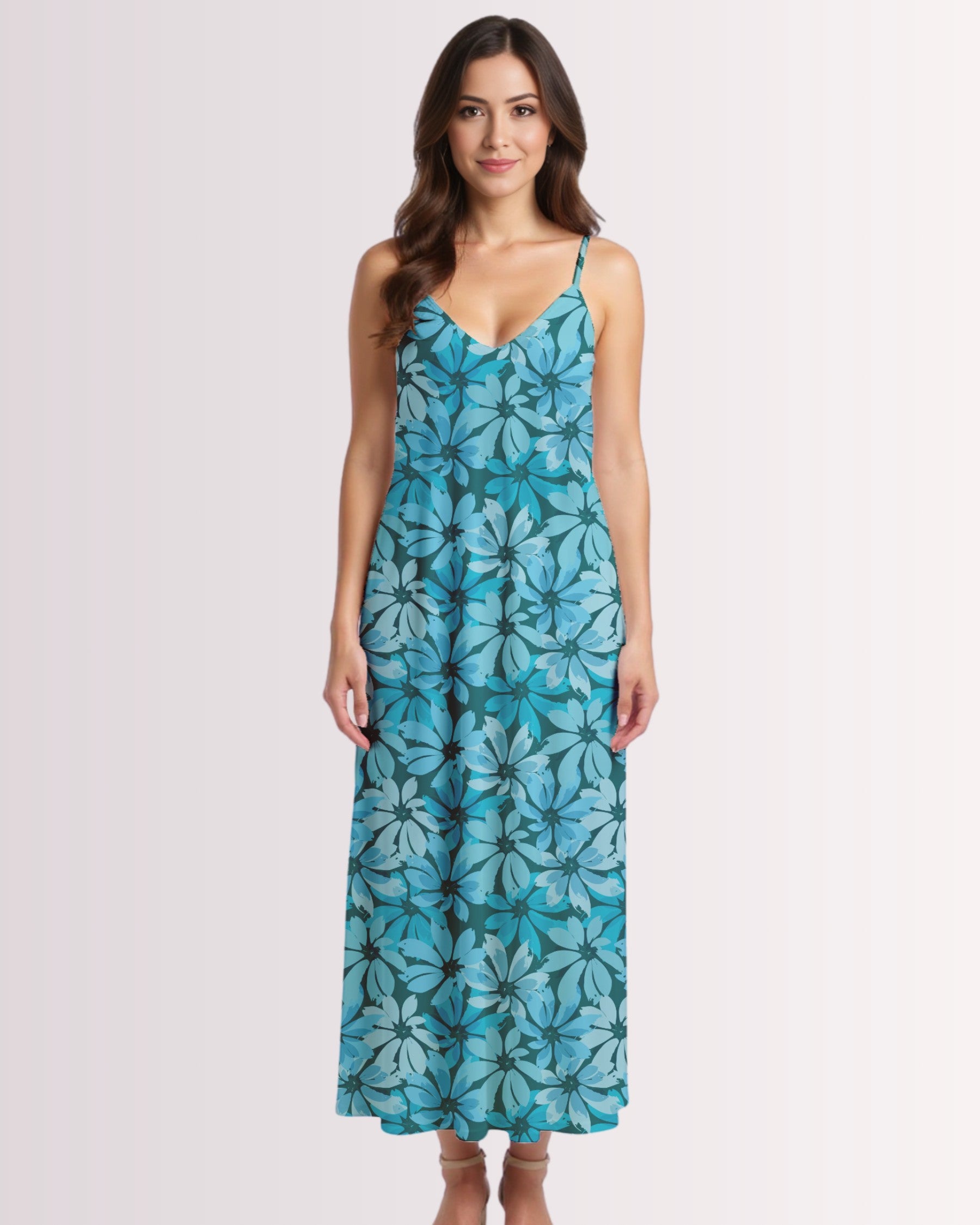 Maxi Slip Dress - Tropical Blue Floral I