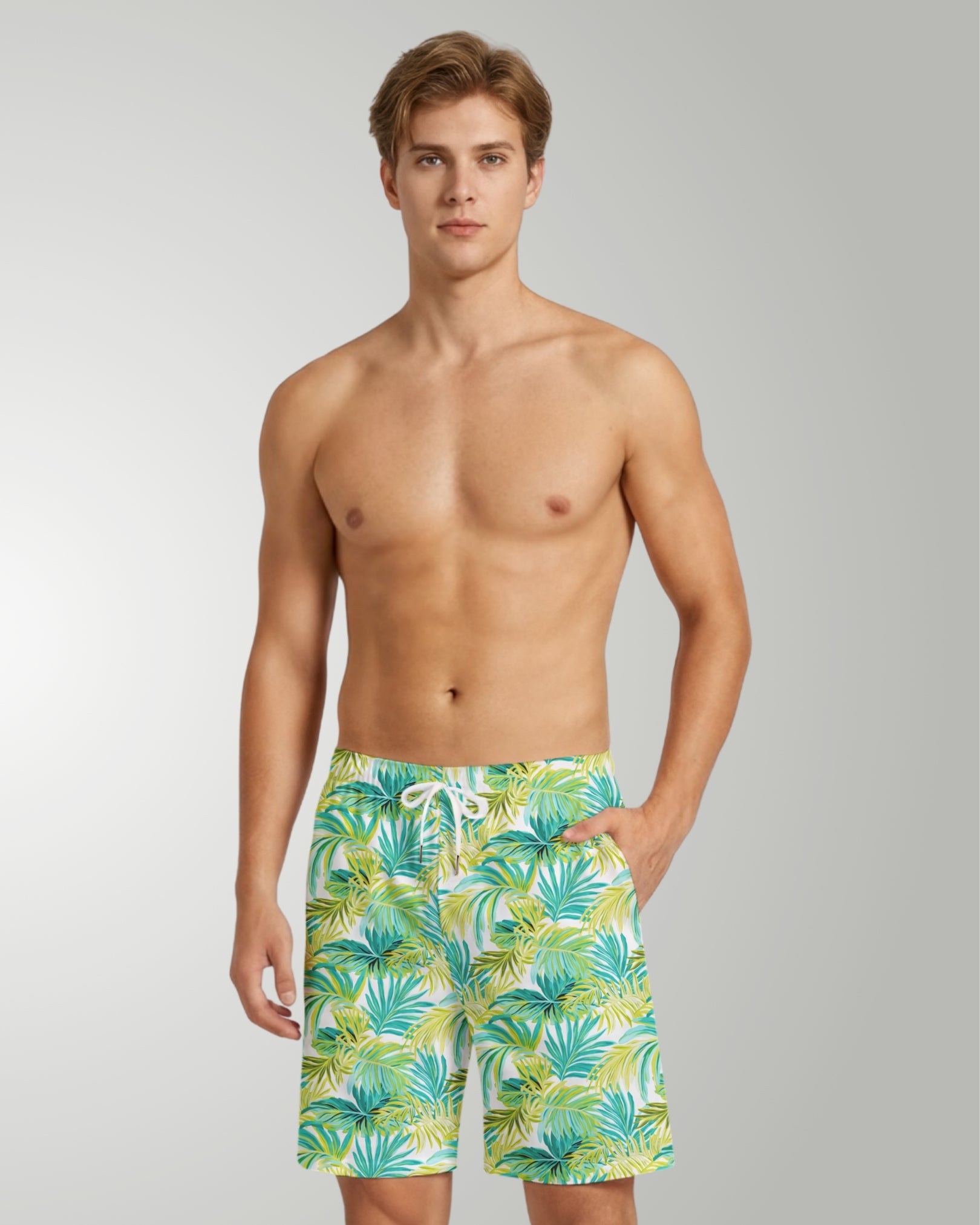 Mens Beach Shorts - Green Palms