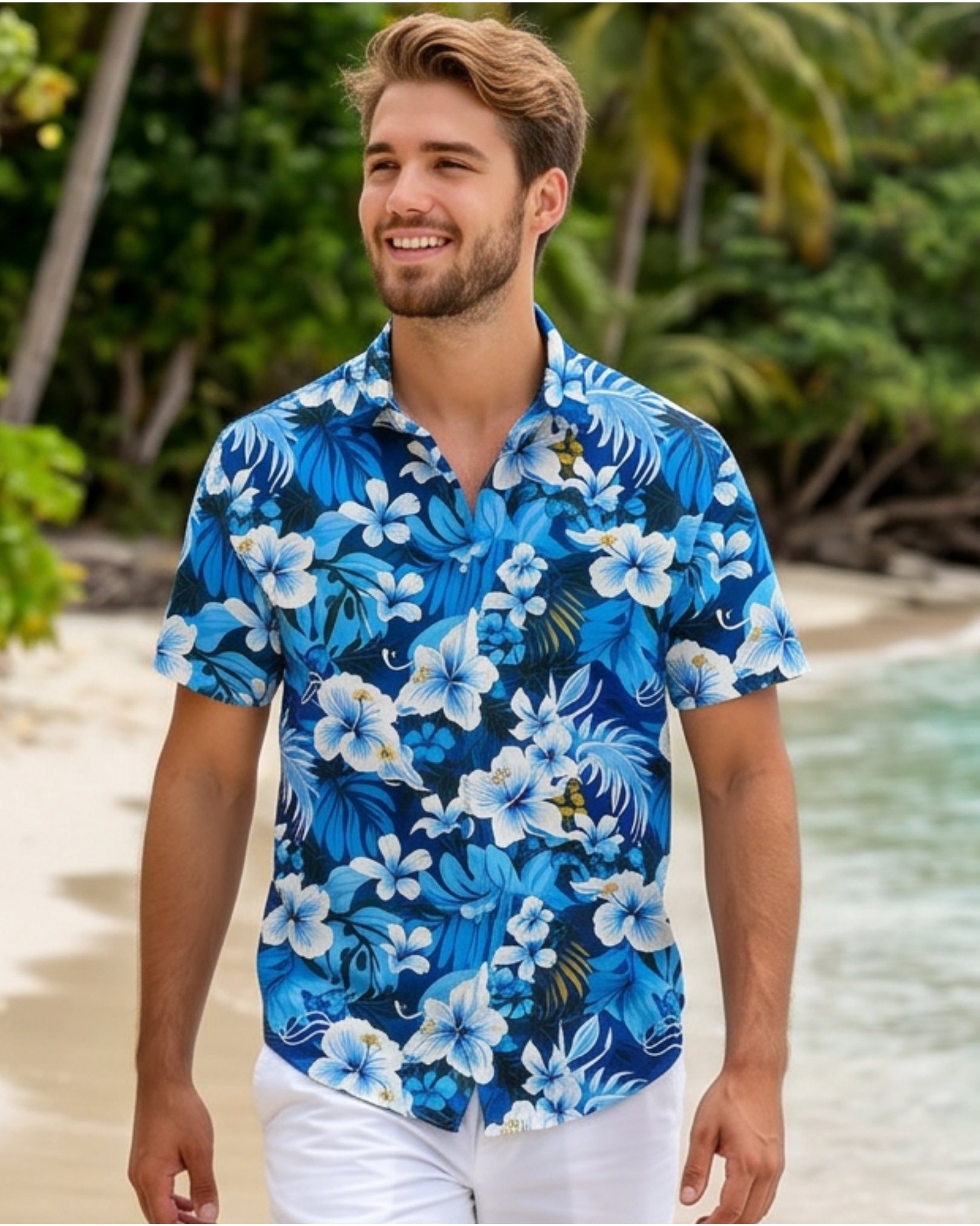 Mens Hawaiian Shirt - Blue Hawaiian