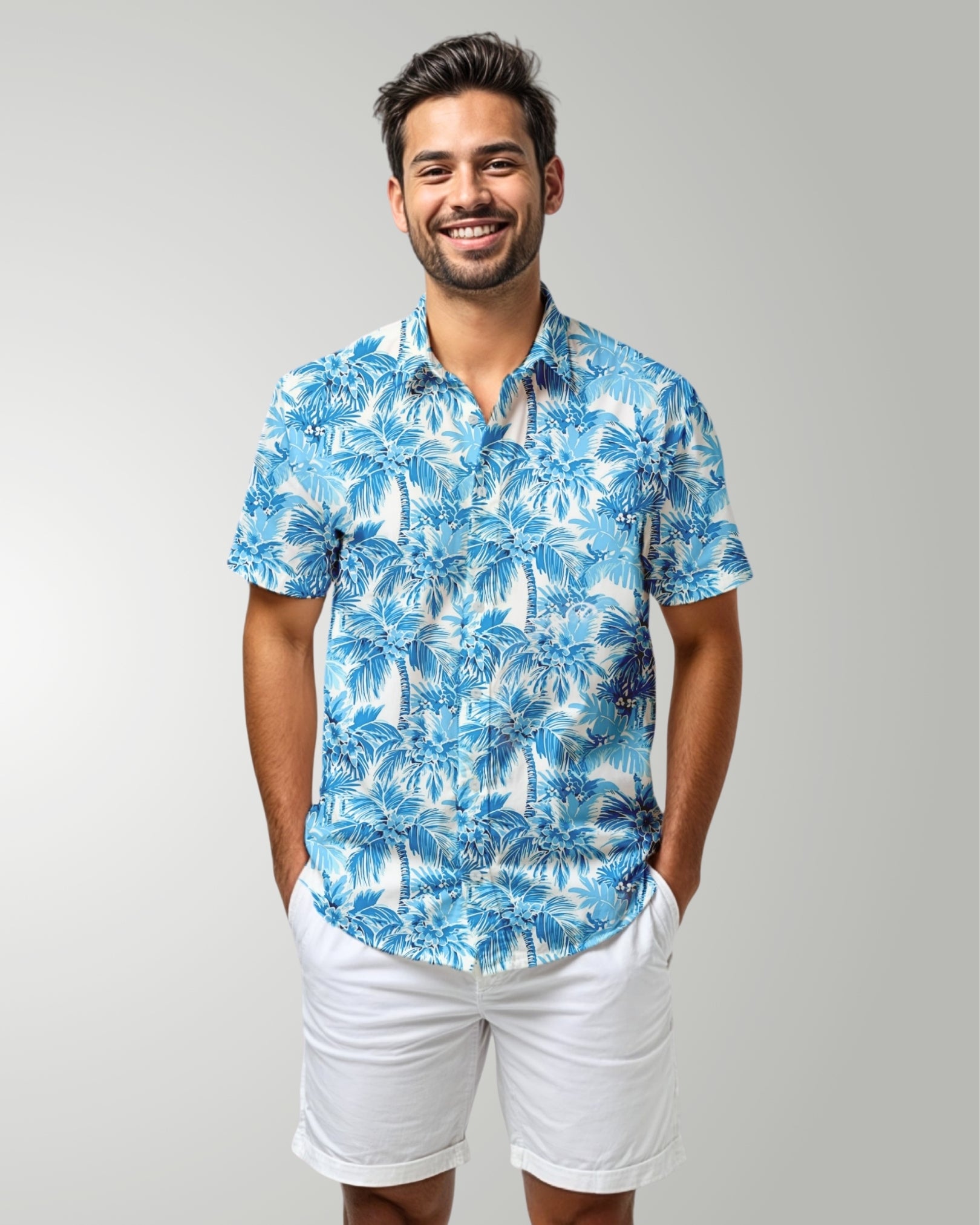 Mens Hawaiian Shirt - Blue Palms