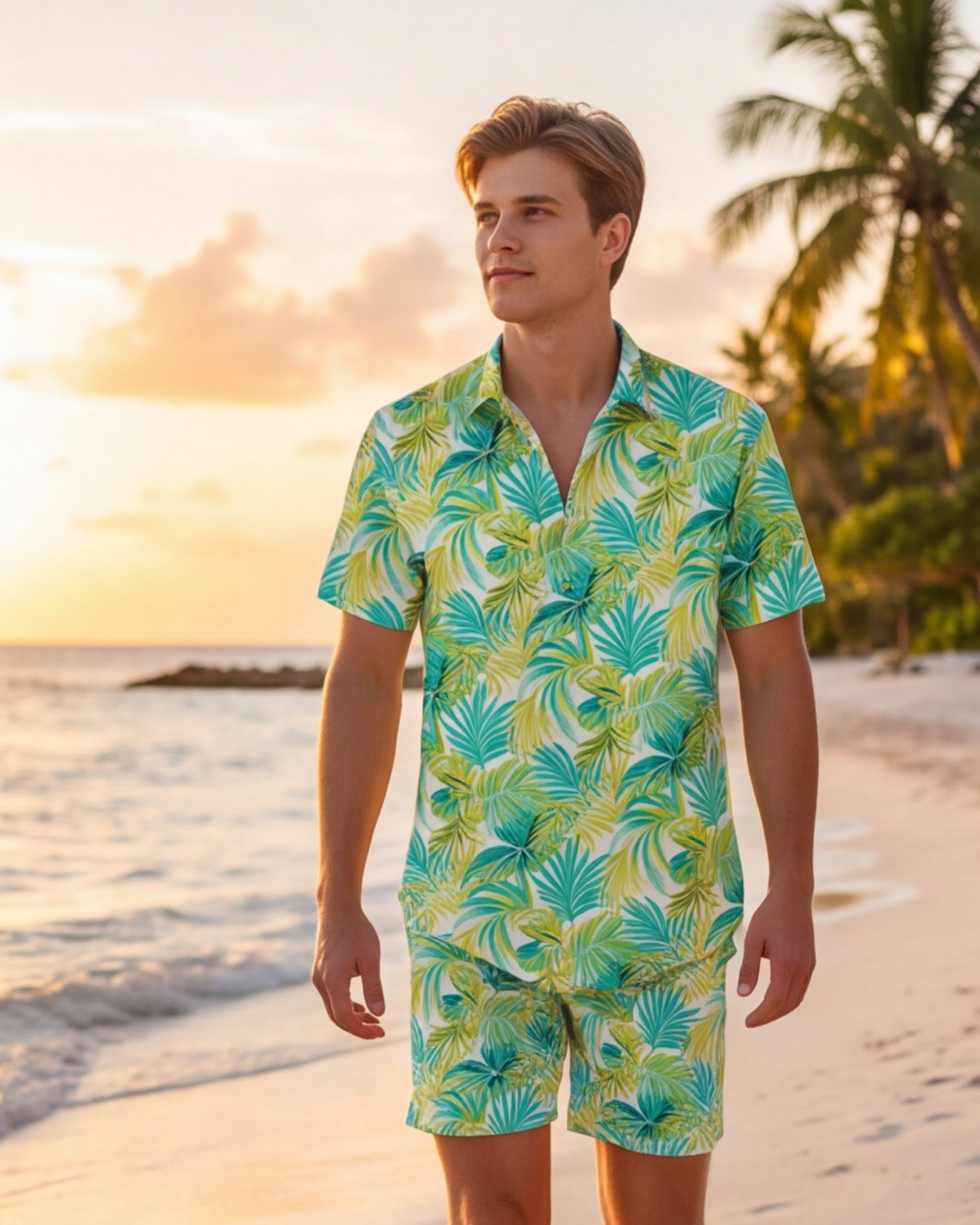 Mens Hawaiian Shirt - Green Palms
