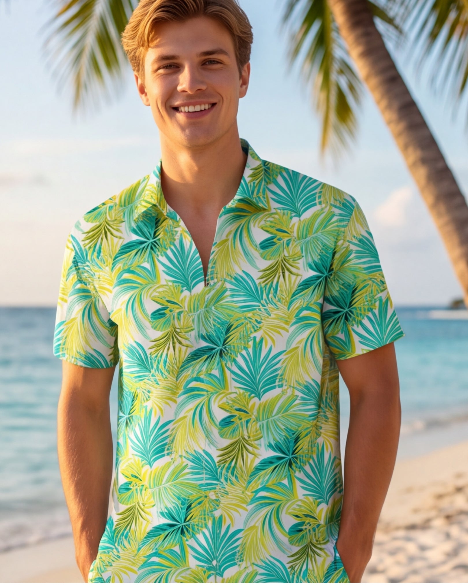 Mens Hawaiian Shirt - Green Palms