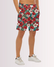 Mens Beach Shorts - Red Hawaiian II