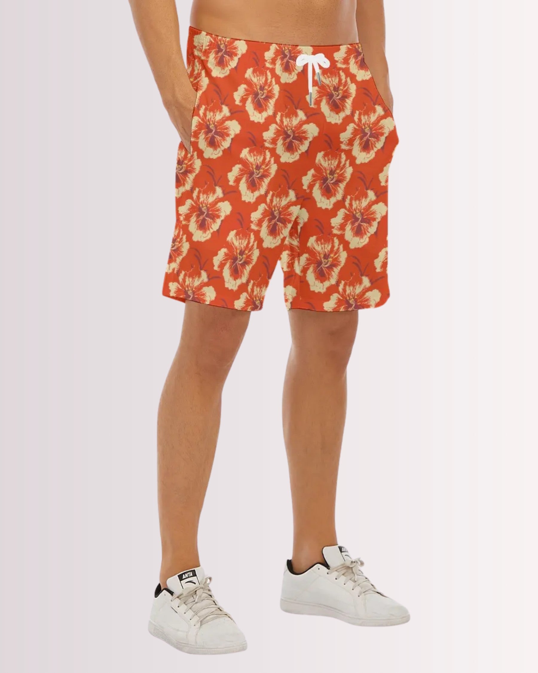 Mens Beach Shorts - Red Hawaiian I