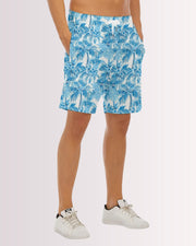Mens Beach Shorts - Blue Palm Trees I