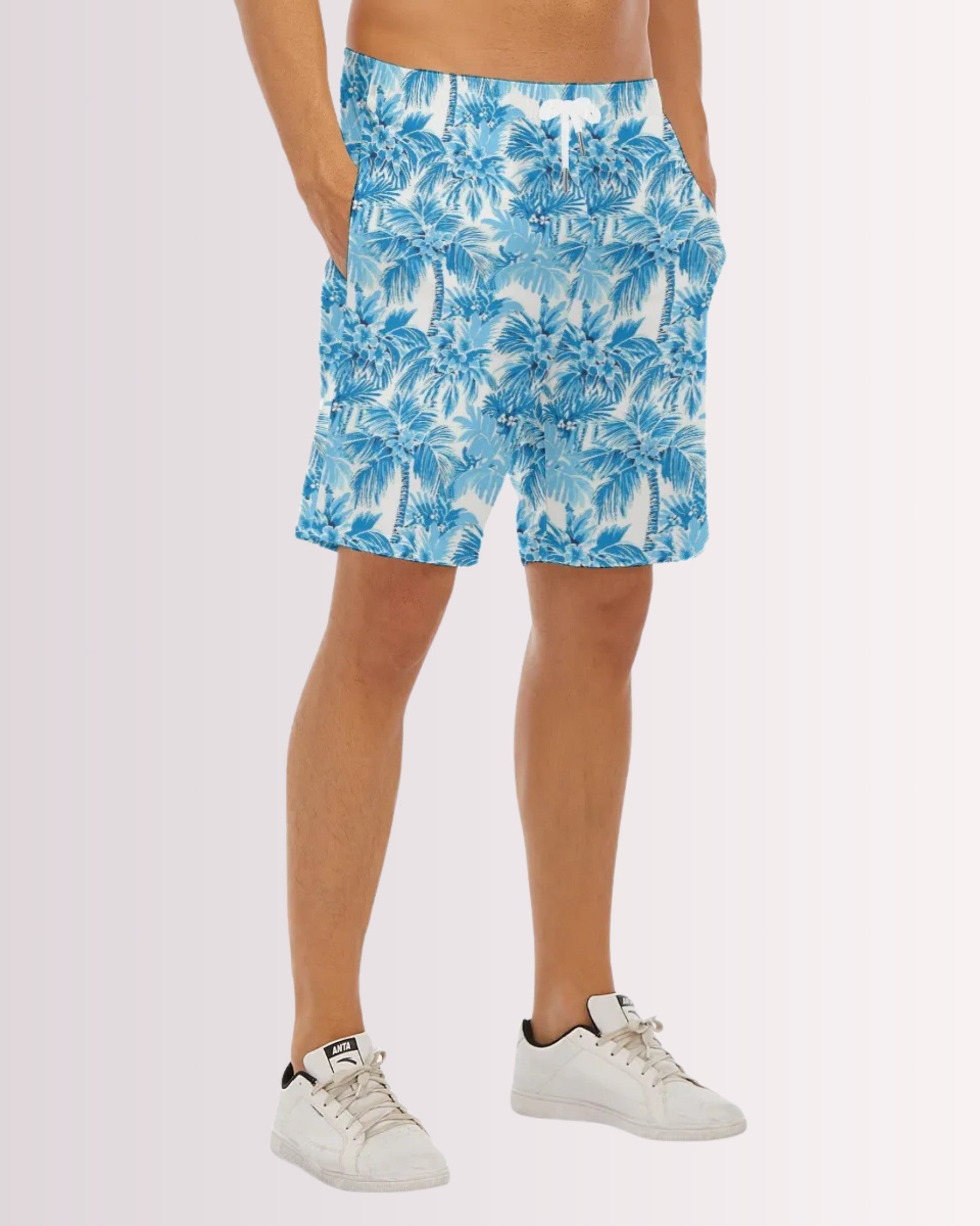 Mens Beach Shorts - Blue Palm Trees I