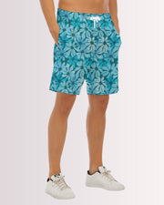 Mens Beach Shorts - Tropical Blue Floral I