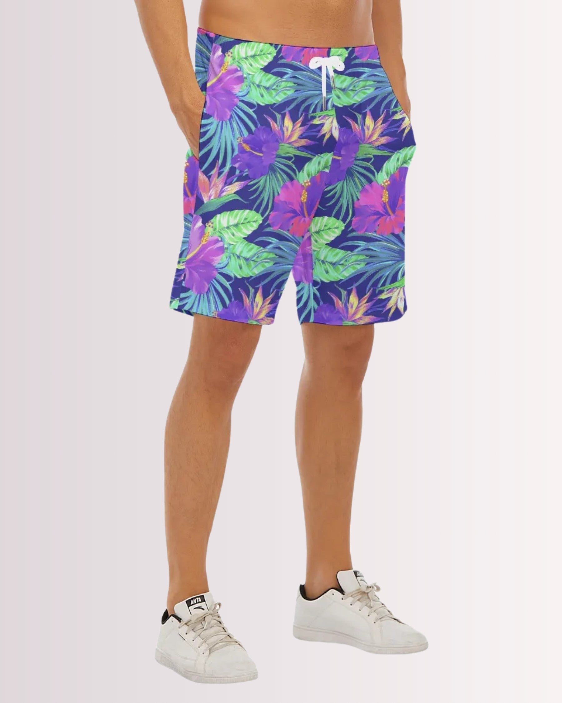 Mens Beach Shorts - Purple Hawaiian IV