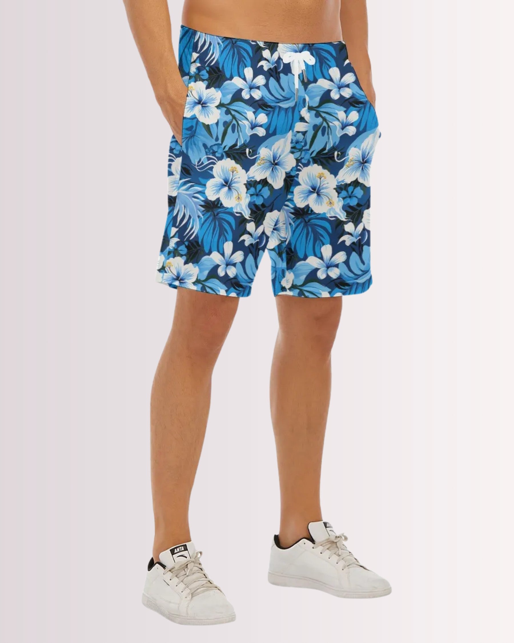 Mens Beach Shorts - Blue Hawaiian I