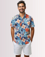 Mens Hawaiian Shirt - Blue Tropoical II