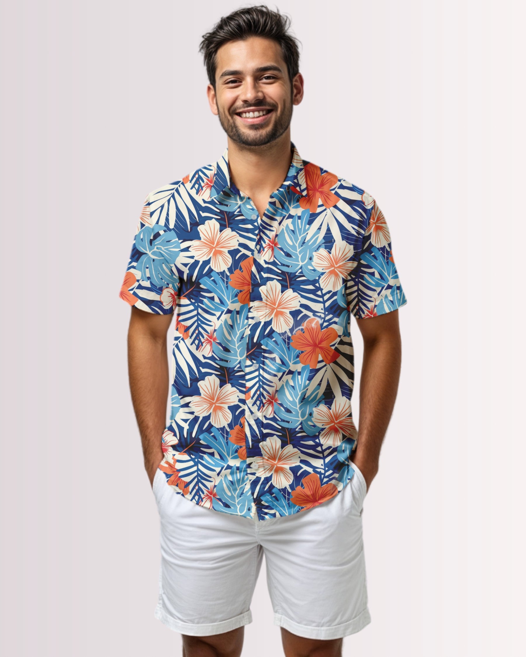 Mens Hawaiian Shirt - Blue Tropoical II