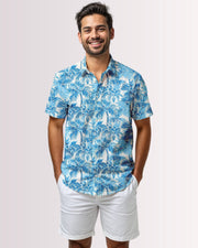Mens Hawaiian Shirt - Blue Palm Trees I