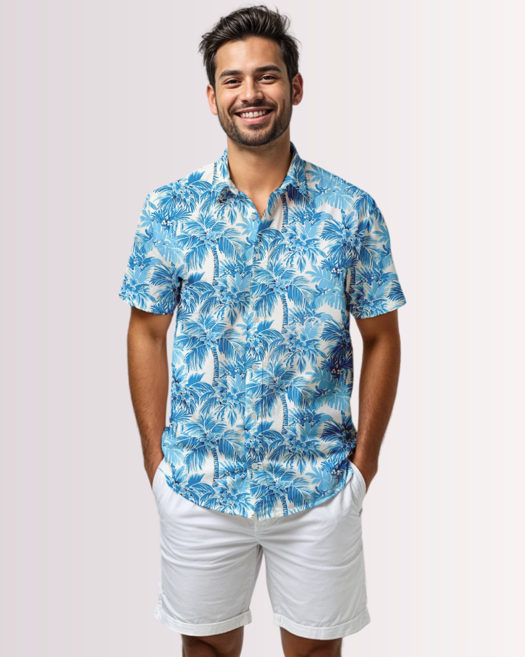 Mens Hawaiian Shirt - Blue Palm Trees I