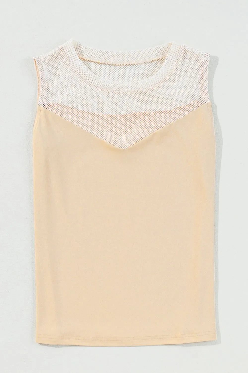 Mesh patchwork crew neck tank top.