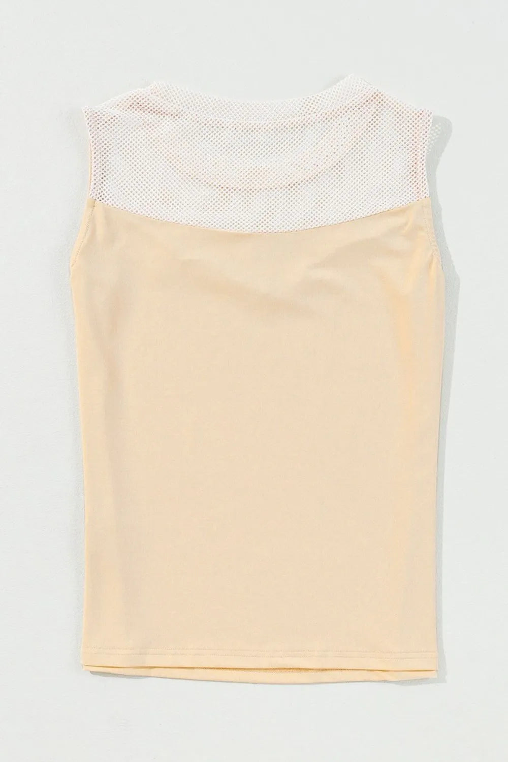 Mesh patchwork crew neck tank top.