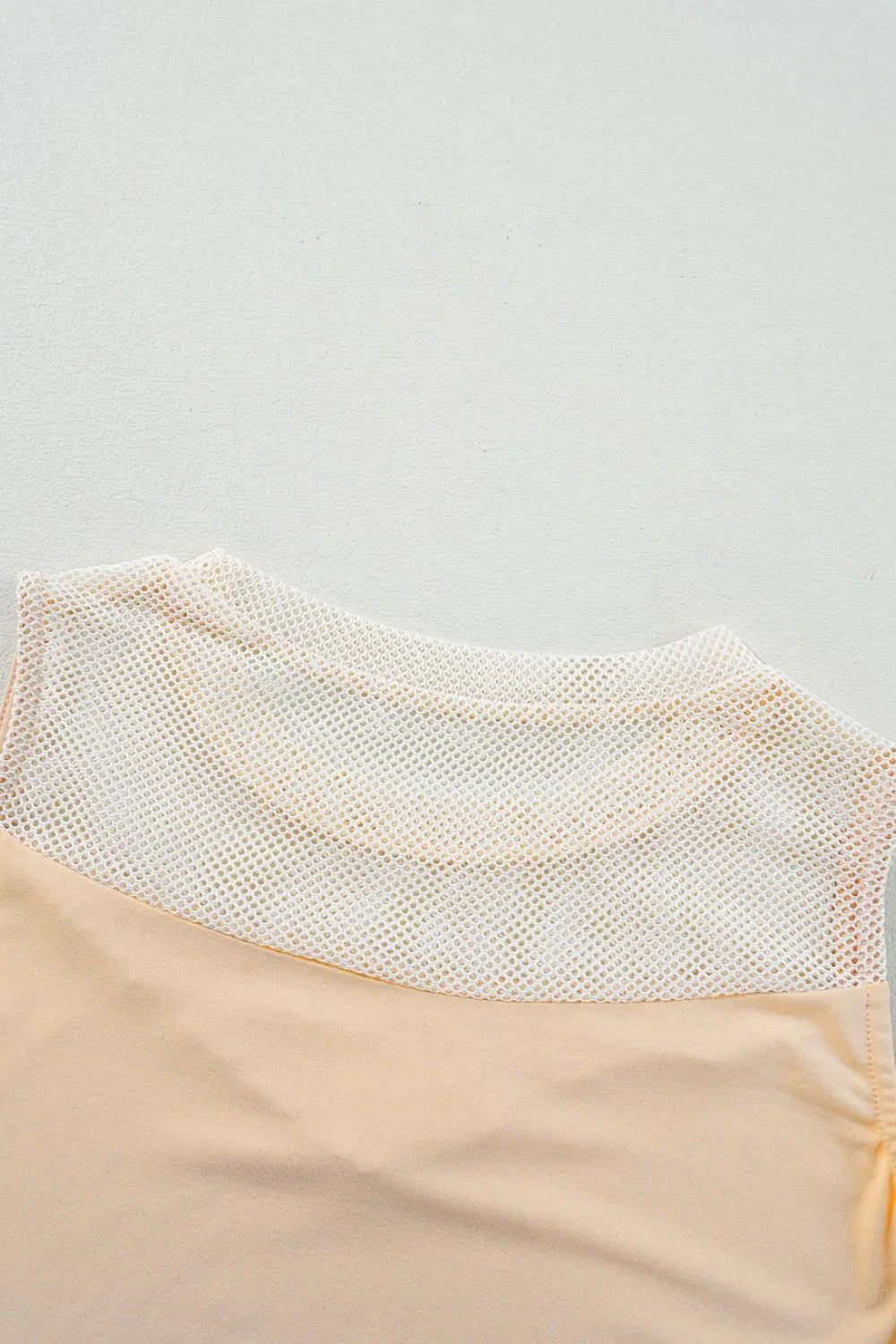 Mesh patchwork crew neck tank top.