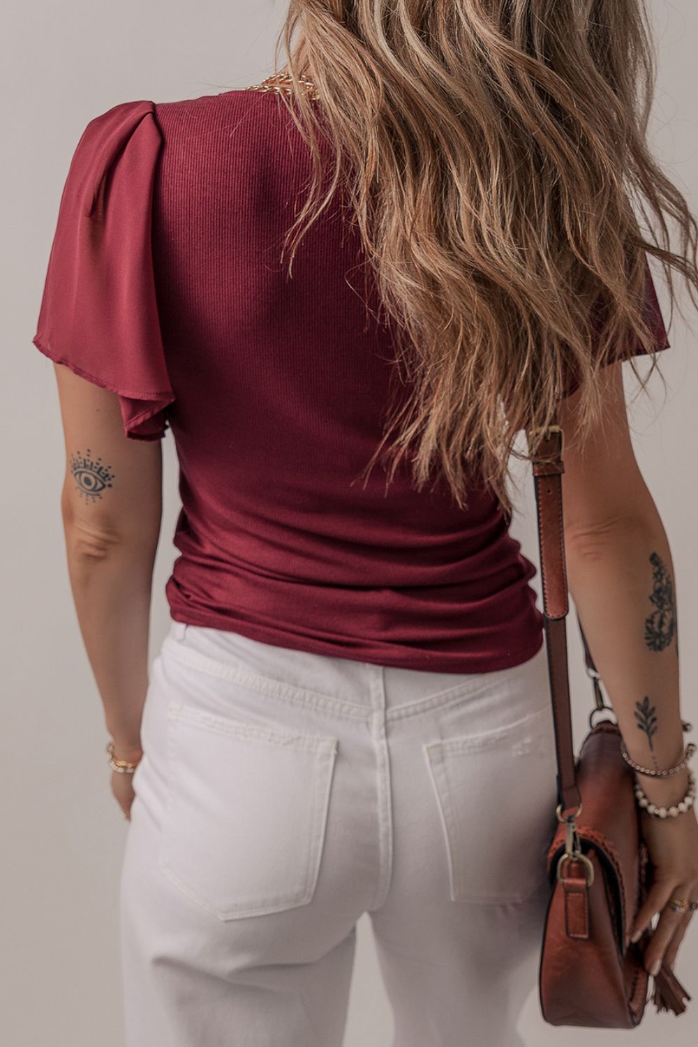 Mesh Short Sleeve Slim V-Neck Top.