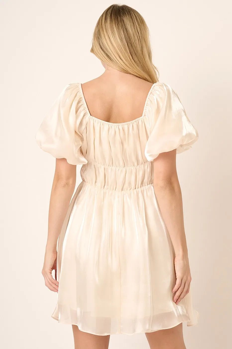Mittoshop Metallic Organza Fabric Balloon Sleeve Mini Dress.