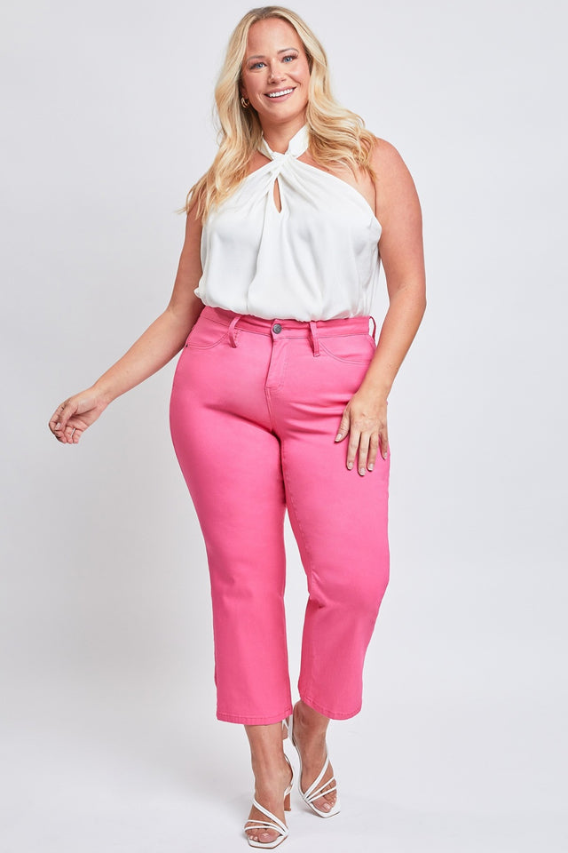 Mid-rise hyperstretch cropped straight pants, opaque.