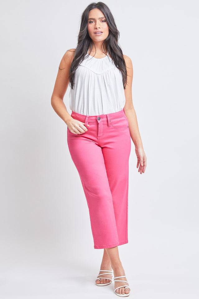 Mid-rise hyperstretch cropped straight pants, opaque.