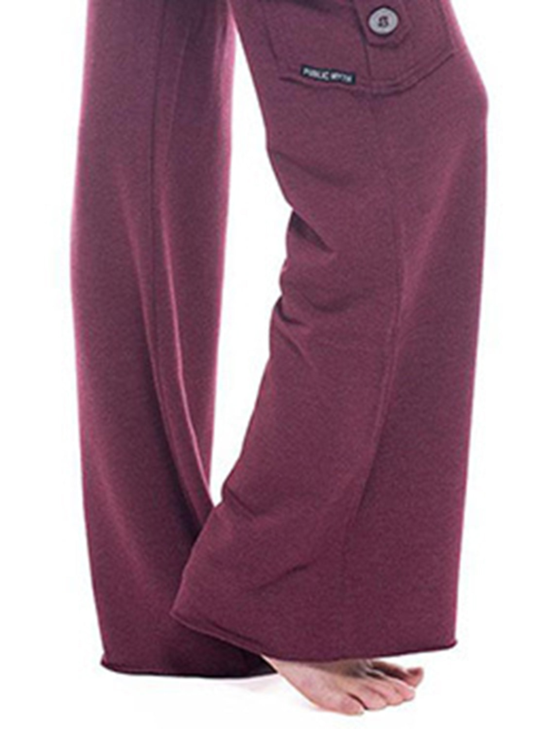 Mid waist pants with drawstring, buttons, and pockets, opaque.