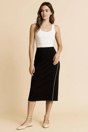 Umgee Midi Pencil Skirt with Contrast Piping Detail.