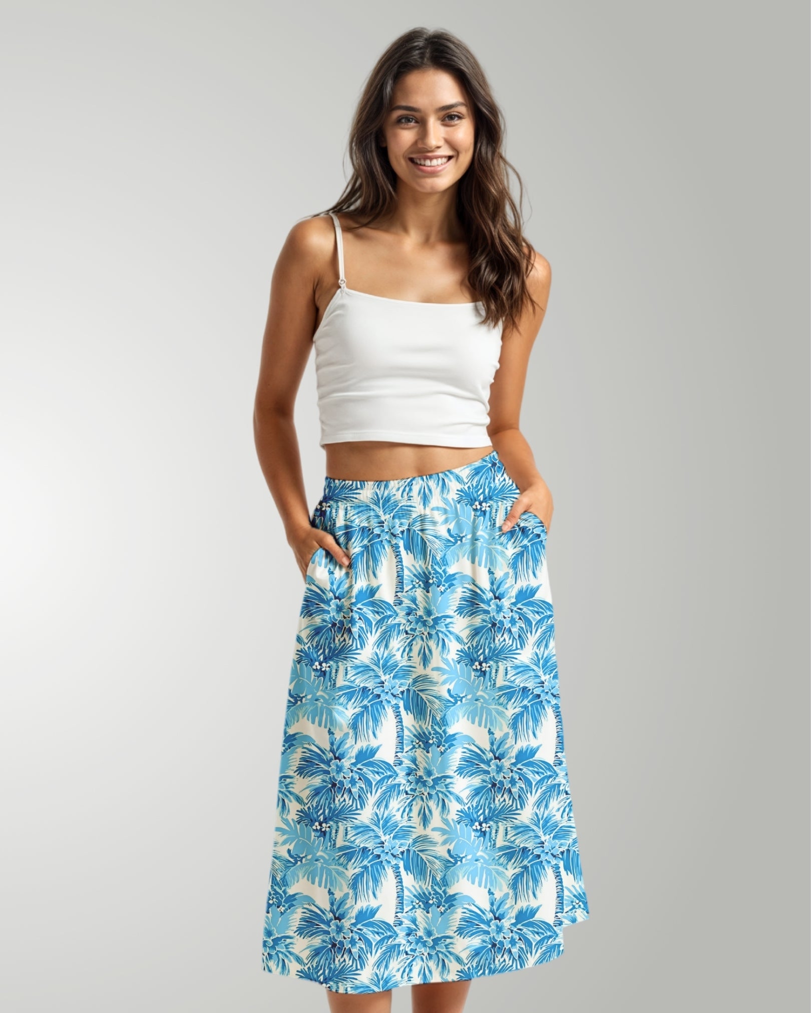 Midi Skirt - Blue Palms