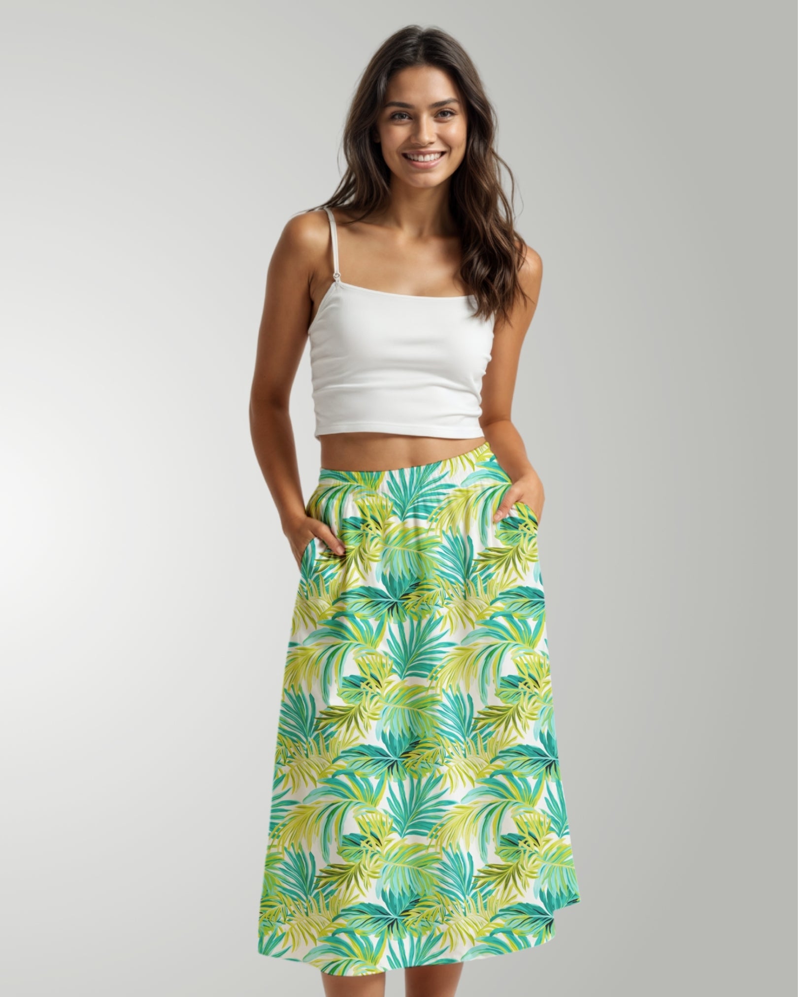Midi Skirt - Green Palms
