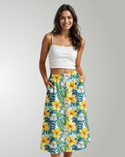 Midi Skirt - Yellow Hibiscus