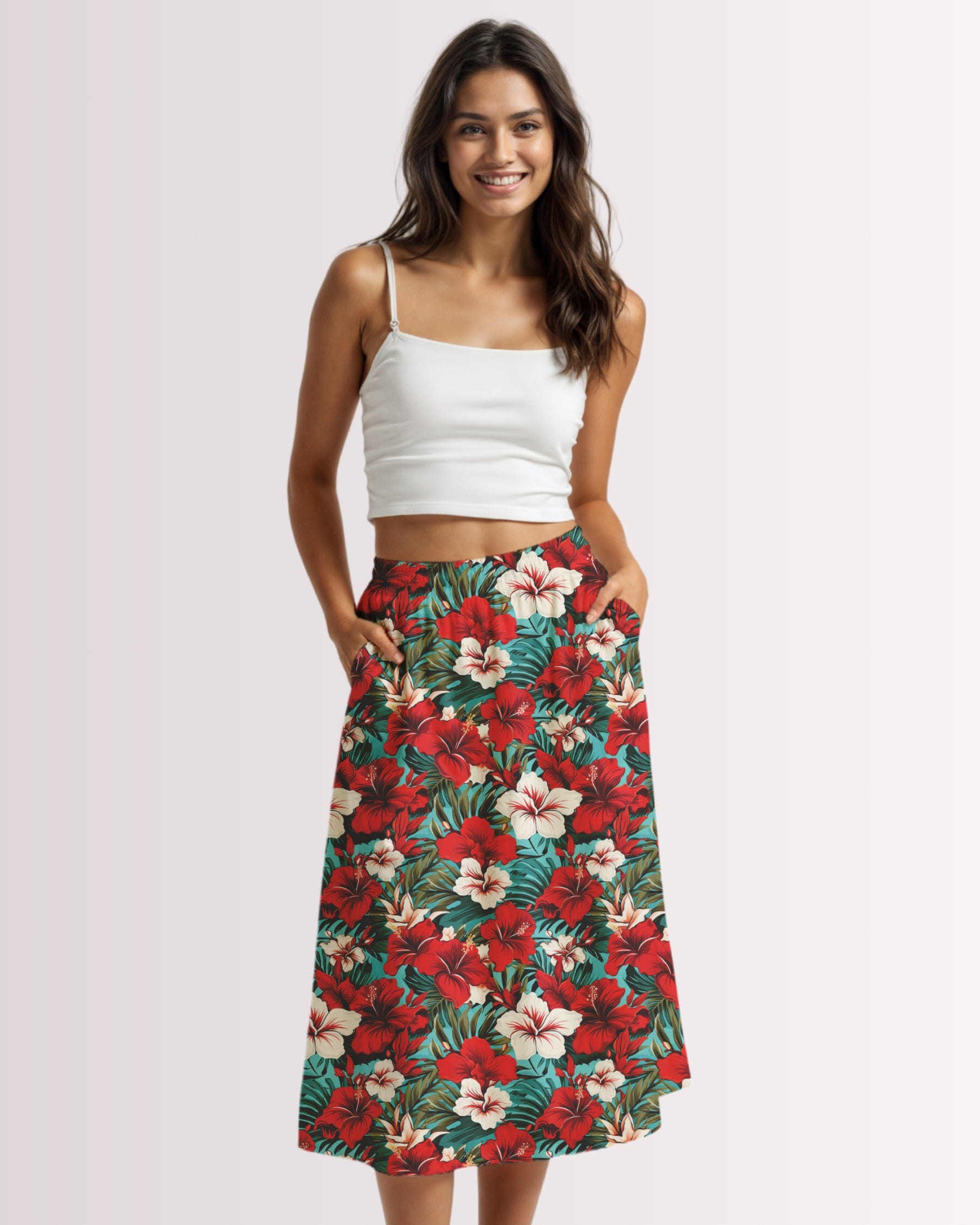 Midi Skirt - Red Hawaiian II