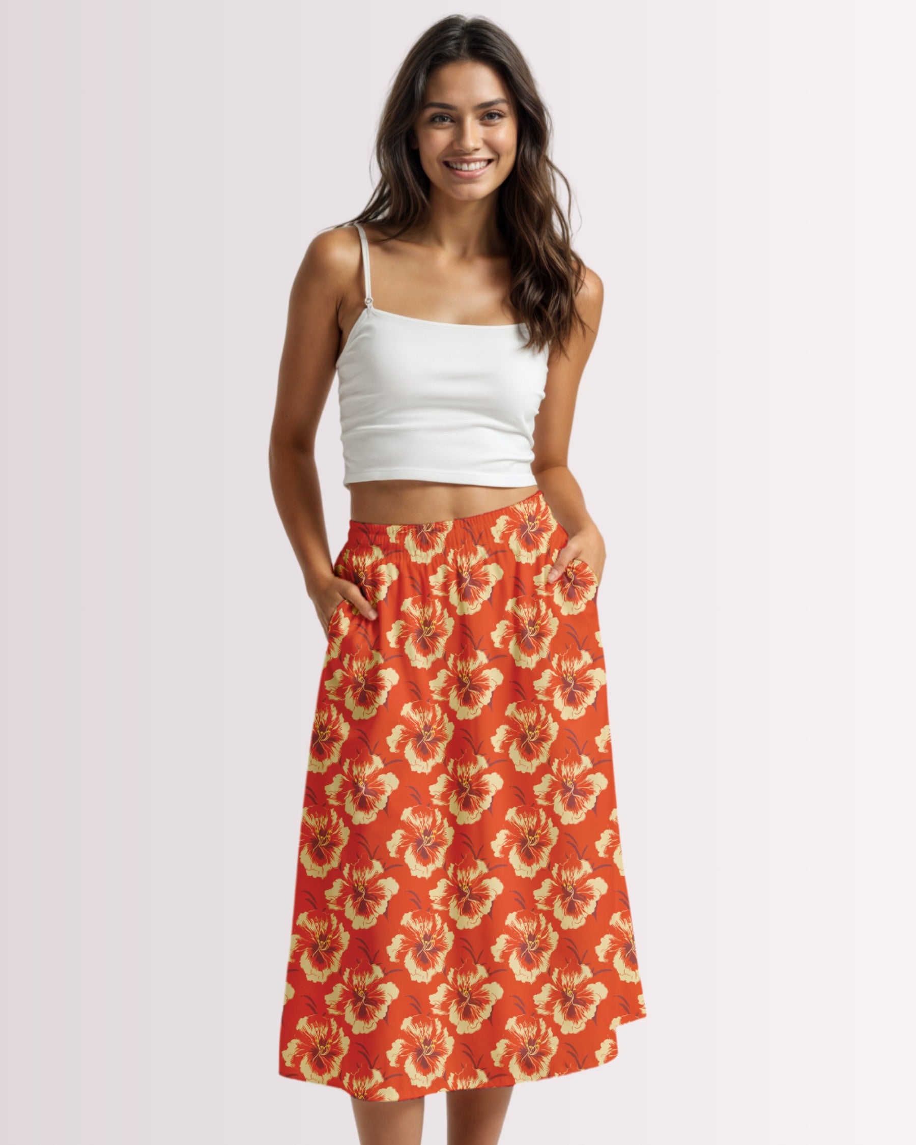 Midi Skirt - Red Hawaiian I