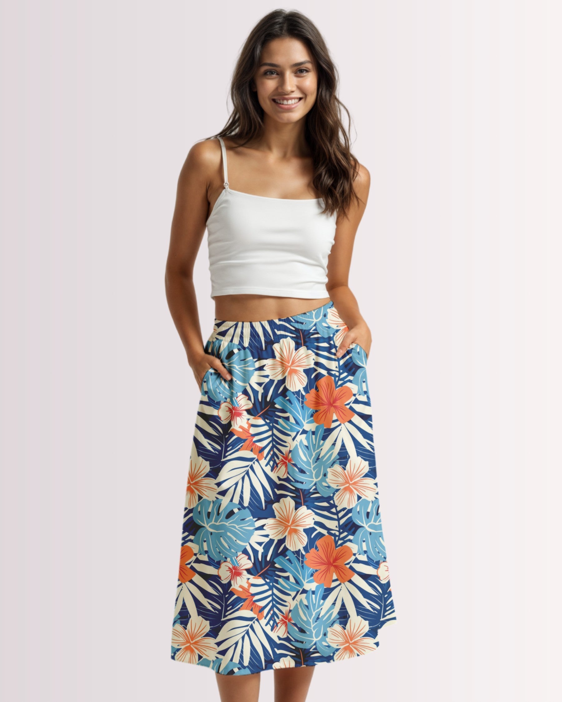 Midi Skirt - Blue Tropoical II
