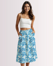 Midi Skirt - Blue Palm Trees I