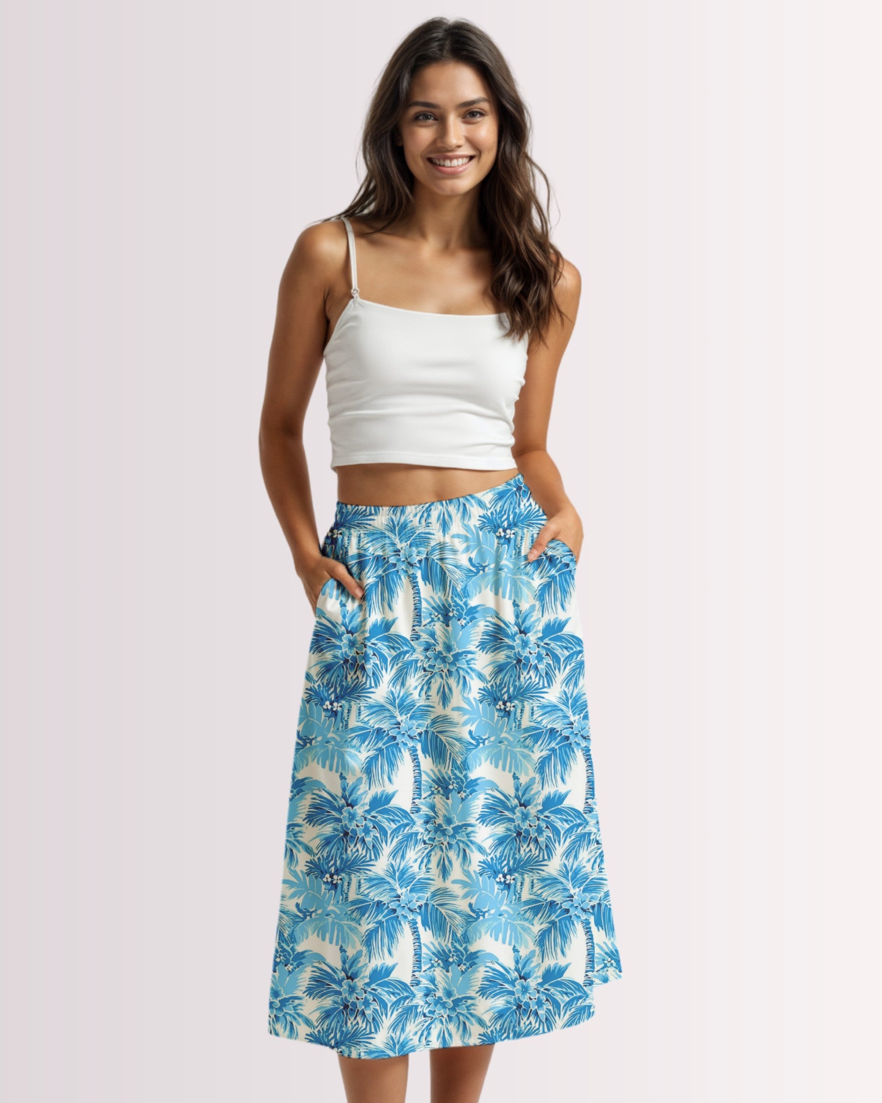 Midi Skirt - Blue Palm Trees I