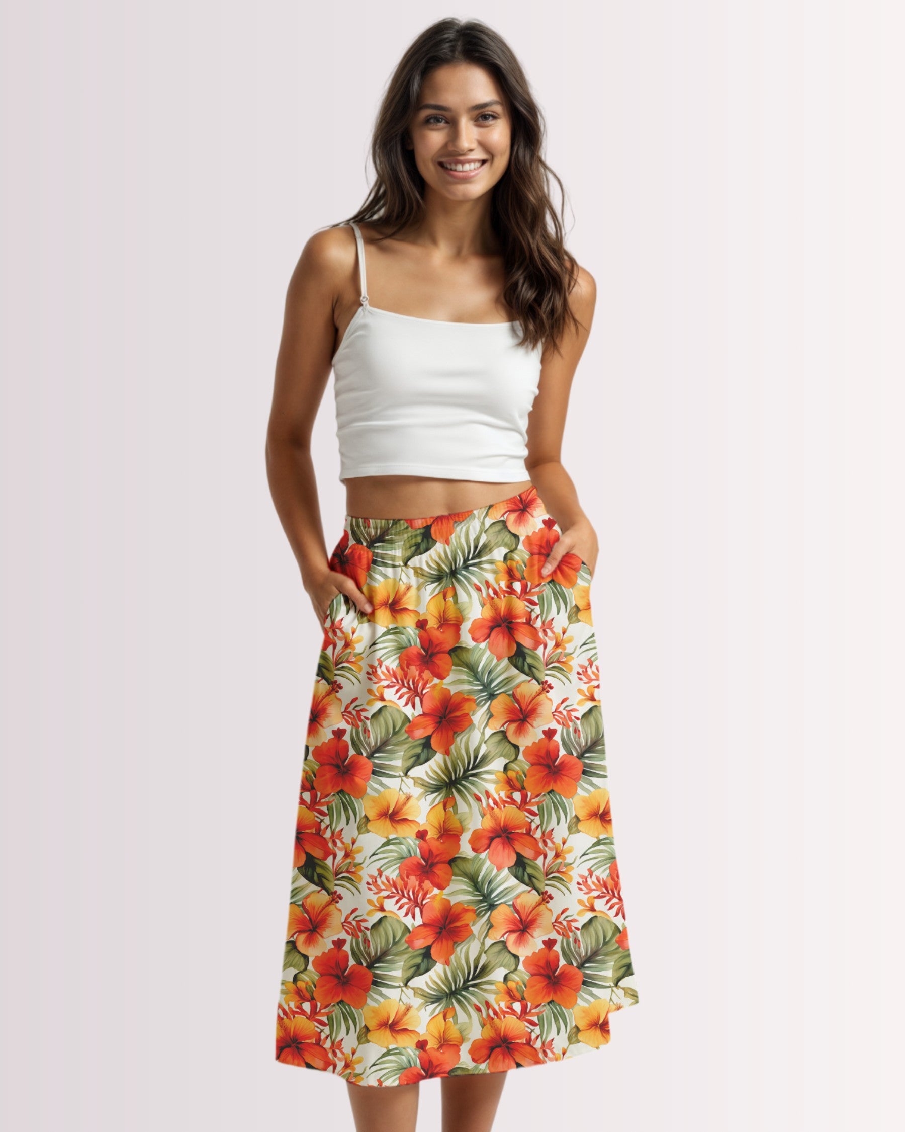 Midi Skirt - Orange Hawaiian III