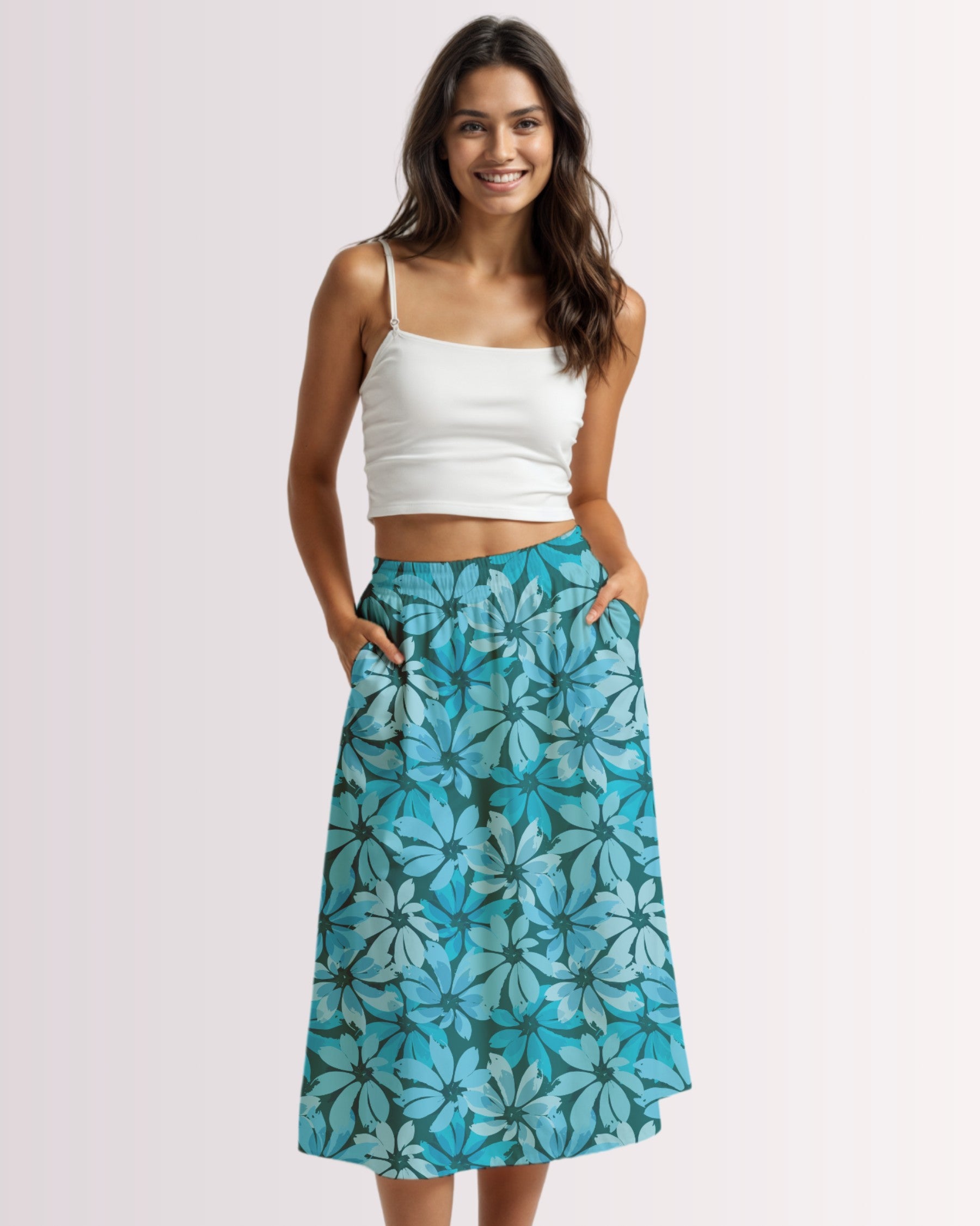 Midi Skirt - Tropical Blue Floral I
