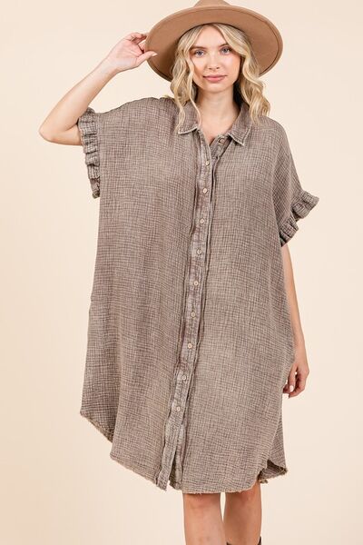 Mittoshop Mineral Wash Cotton Gauze Mini Shirt Dress.
