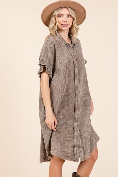 Mittoshop Mineral Wash Cotton Gauze Mini Shirt Dress.
