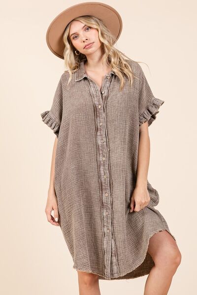 Mittoshop Mineral Wash Cotton Gauze Mini Shirt Dress.