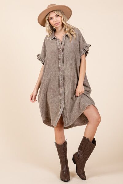 Mittoshop Mineral Wash Cotton Gauze Mini Shirt Dress.