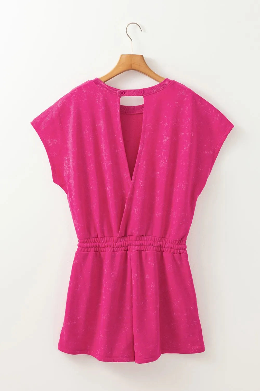 Mineral Wash Hollow Out Back Drawstring Waist Romper.