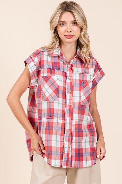 Mittoshop Mineral Wash Plaid Button Down Shirt.