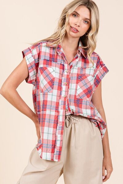 Mittoshop Mineral Wash Plaid Button Down Shirt.