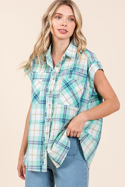 Mittoshop Mineral Wash Plaid Button Down Shirt.